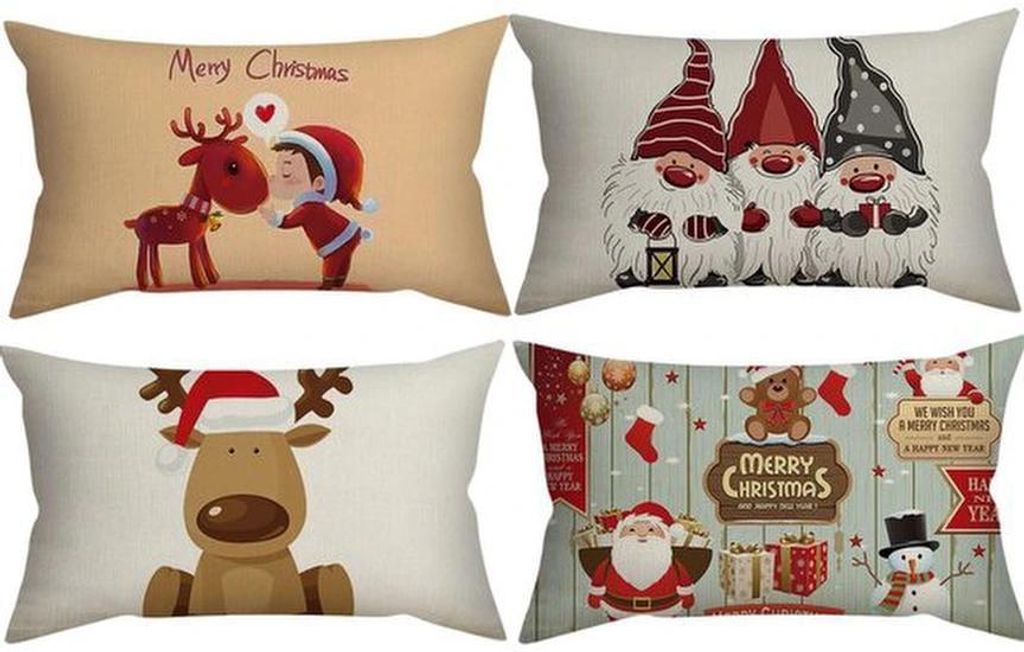 Unyqoos Set mit 4 dekorativen Kissenbezügen mit Weihnachtsmotiven für festliche Stimmung