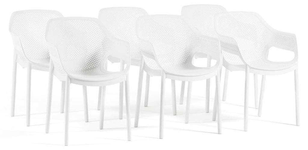 Set aus 6 stapelbaren Outdoor-Stühlen mit Armlehnen aus glasfaserverstärktem Kunststoff, perforierter Rückenlehne, für Garten, Terrasse, Bar un...