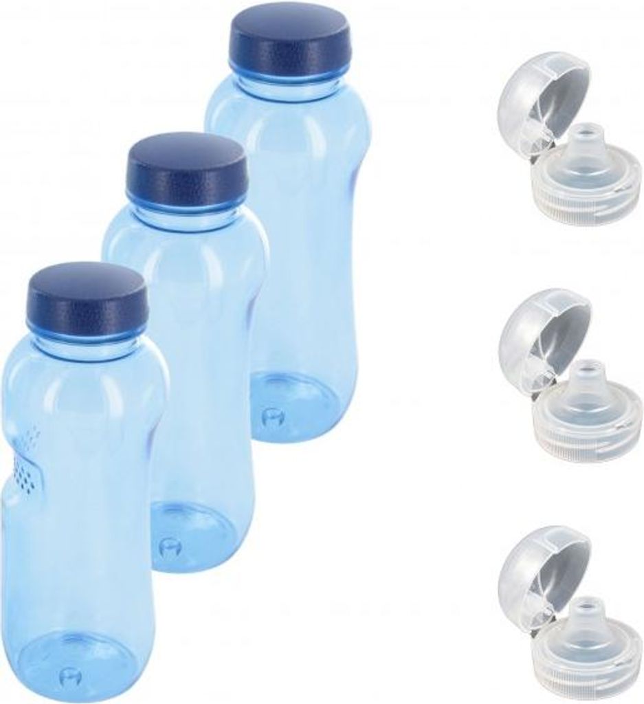 3x Original Kavodrink Tritan Trinkflasche 0,5 L Wasserflasche BPA frei + 3 x Trinkdeckel Flip Top