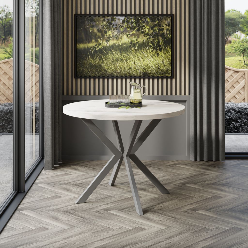 Runder Klapptisch EVERTON 100 cm Beine Graphite Marmour bianco