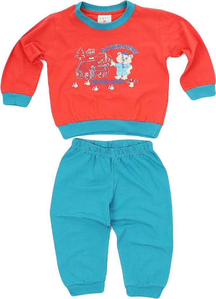 Jungen Schlafanzug langarm Pyjama mit Bündchen - Bär und Auto als Motiv 53511 ; orange , 104