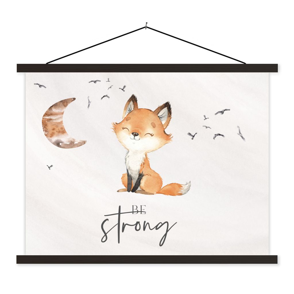 MuchoWow Textilposter Zitate - Aquarell - Stark sein - Kinder - Fuchs - Tiere 60x45 cm mit schwarzem Rahmen - Poster Schlafzimmer