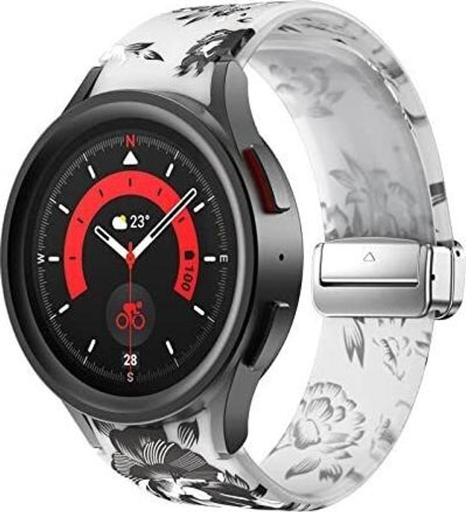 Strap-it Smartwatch-Armband – transparentes Blumen-Magnet-Silikonarmband für Samsung Galaxy Watch 7 (40 und 44 mm) / Watch 6 (Classic) / Galaxy ...
