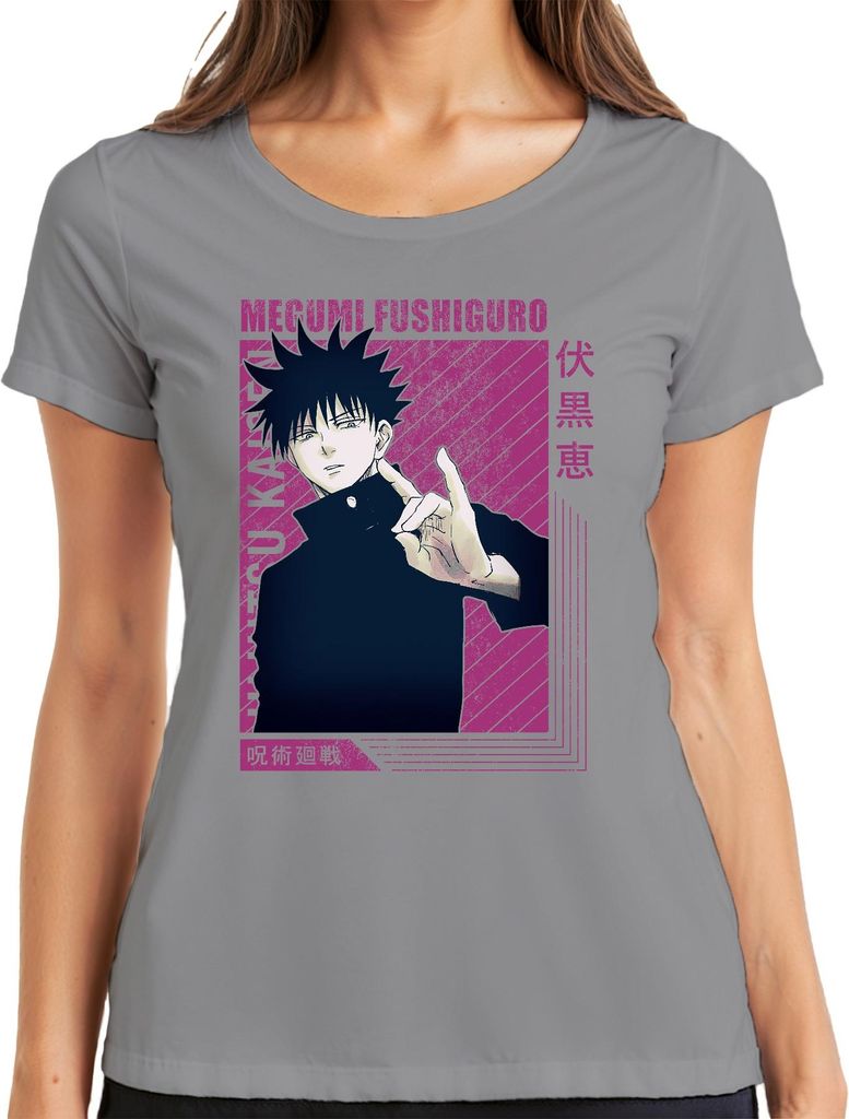 Jujutsu Kaisen Megumi Fushiguro Anime Ästhetik Fan Geschenk Vintage Damen T-Shirt, Grau, 3XL