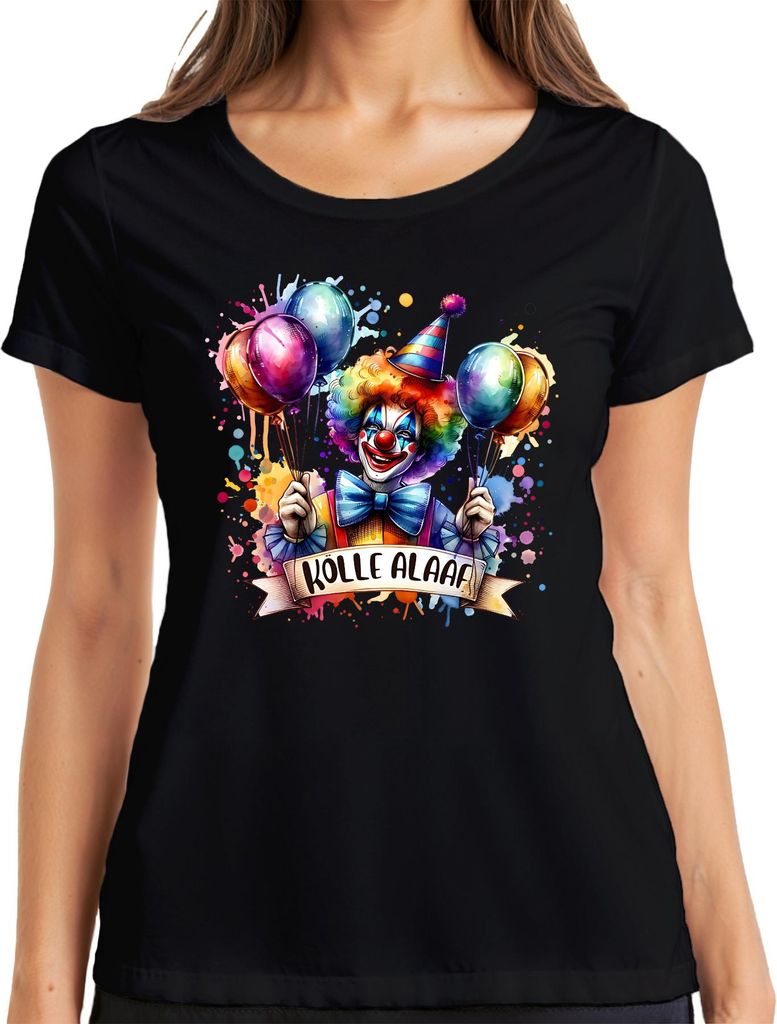 Kölle Alaaf Karneval Köln Clown Luftballons bunt Fasching Damen T-Shirt, Schwarz, 3XL