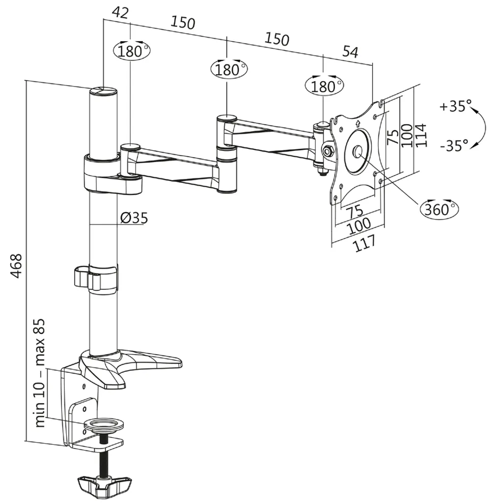 Support Écran Orientable Logilink VESA 100x100 pour Bureau 13-27 Pouces