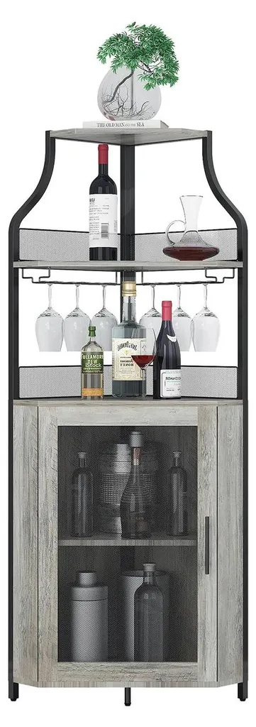Armoire à vin en métal et bois gris, étagères réglables et style grange chic