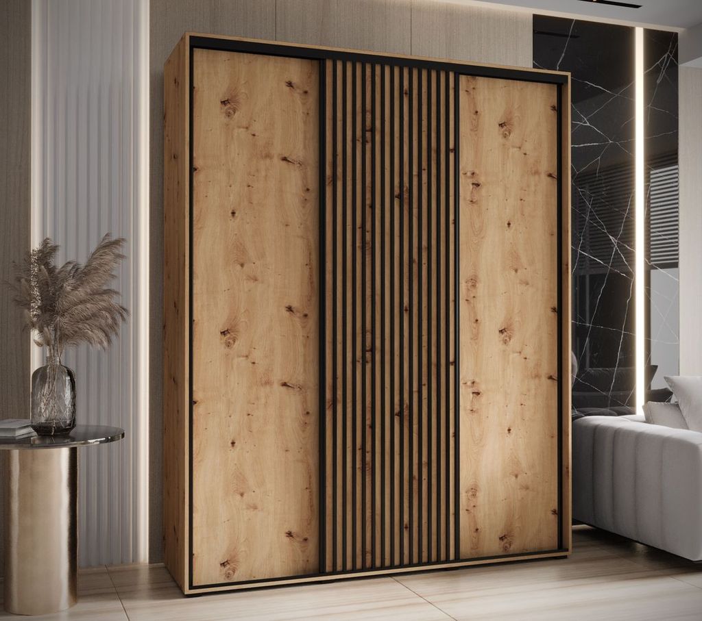 Kleiderschrank BAYLIN 1 - 190/45 cm, Eiche Artisan / Eiche Artisan / Schwarz