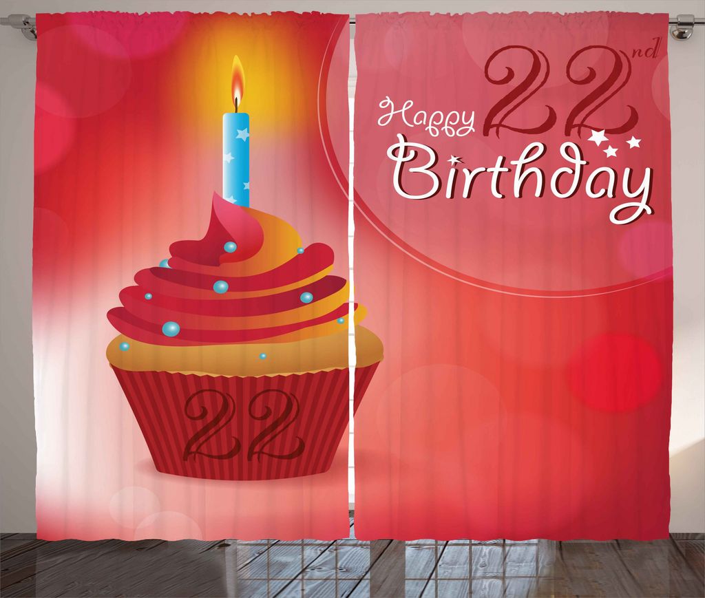ABAKUHAUS Geburtstag Rustikaler Gardine, Cupcake Romantische, Schlafzimmer Kräuselband Vorhang mit Schlaufen und Haken, 280 x 175 cm, Red Scarlet ...
