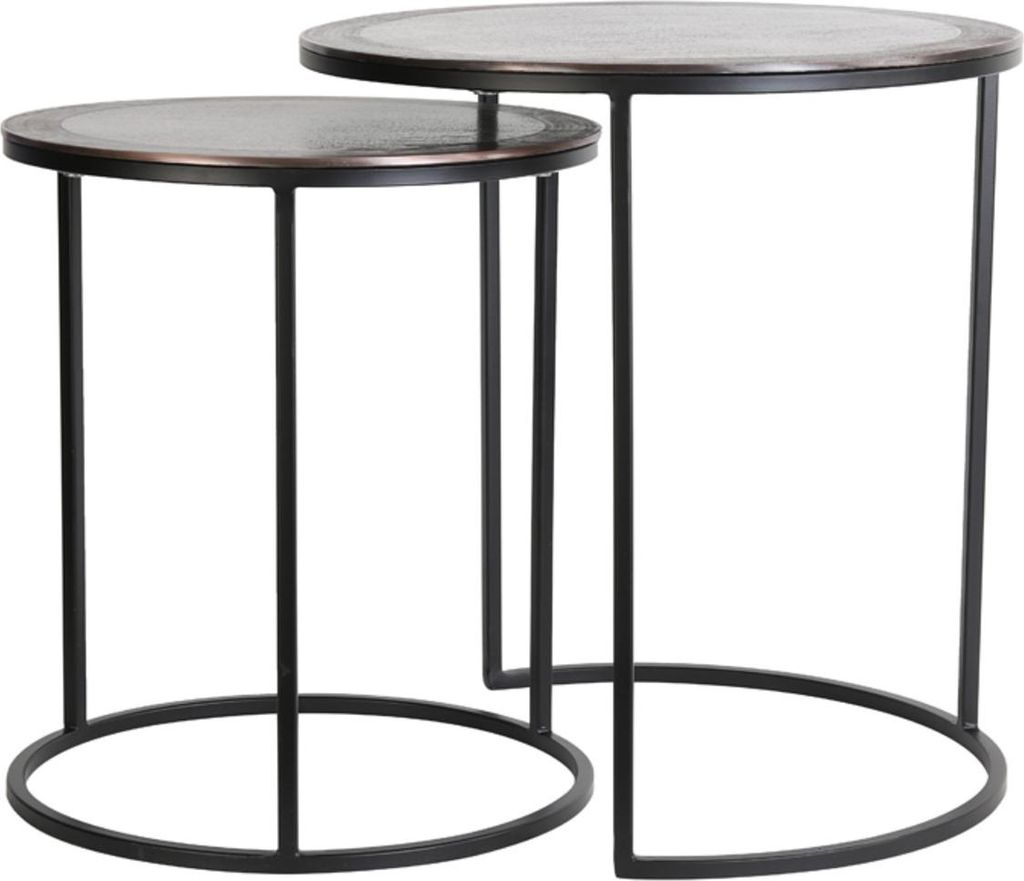Light & Living Beistelltisch Set von 2 Talca antik Kupfer und Schwarz - Ø40x45 + Ø50x52 cm