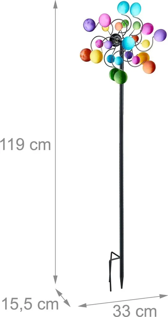 Éolienne décorative multicolore pour pelouse avec mât en métal solide - 3