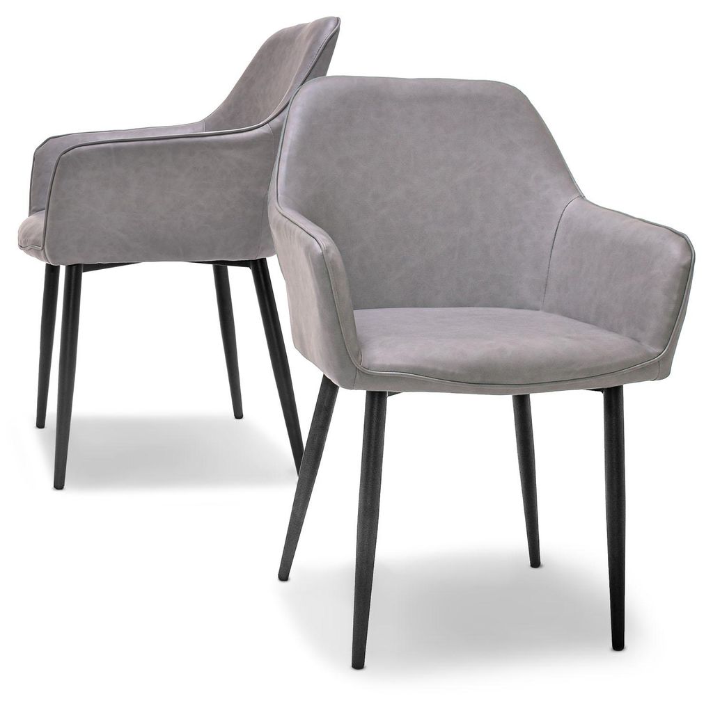 Milano - Set aus 2 Designerstøhlen mit anthrazitgrauem Kunstlederbezug. 2er-Set Ess-, Børo- und Arbeitszimmerstøhle. Støhle mit Armlehnen aus K...