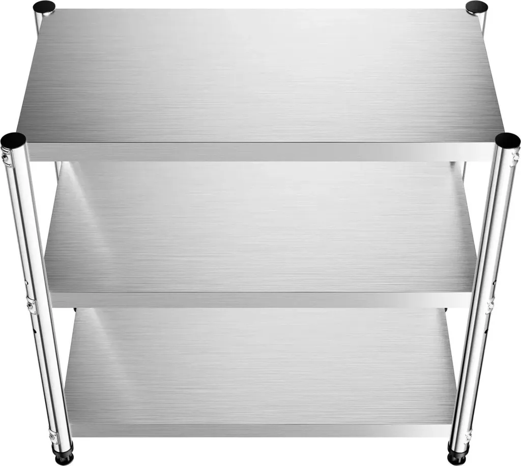 Table inox mobile 80x40 cm avec 3 plateaux et structure argentée robuste
