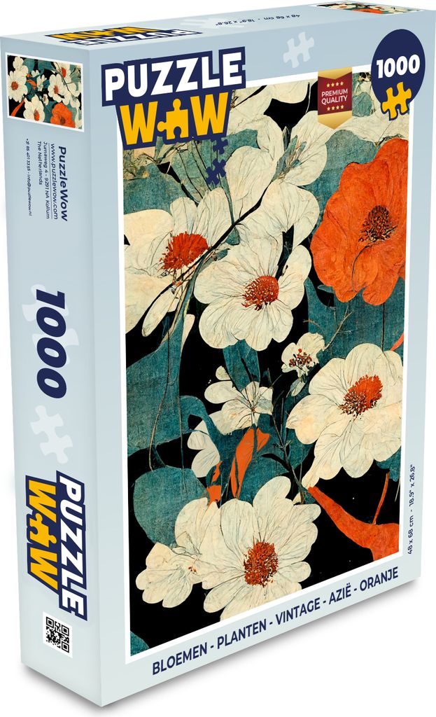MuchoWow Puzzle 1000 Teile Blumen - Pflanzen - Vintage - Asien - Orange - Spielzeug - Alt und Jung - Spiele - Puzzeln