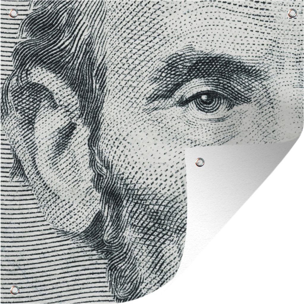 MuchoWow 50x50 cm Outdoor-Poster Gartendeko Sichtschutz Garten Poster für den Garten Eine Illustration von Abraham Lincoln auf der 5-Dollar-Note