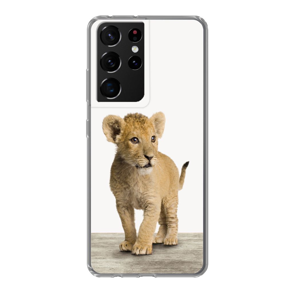 MuchoWow Handyhülle Schutzhülle Hülle für Samsung Galaxy S21 Ultra Löwe - Junge - Kinder - Jungen - Tiere - Mädchen Silikon Softcase Handy ...