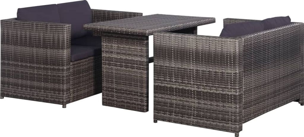 3-tlg. Bistro-Set mit Auflagen Poly Rattan Grau