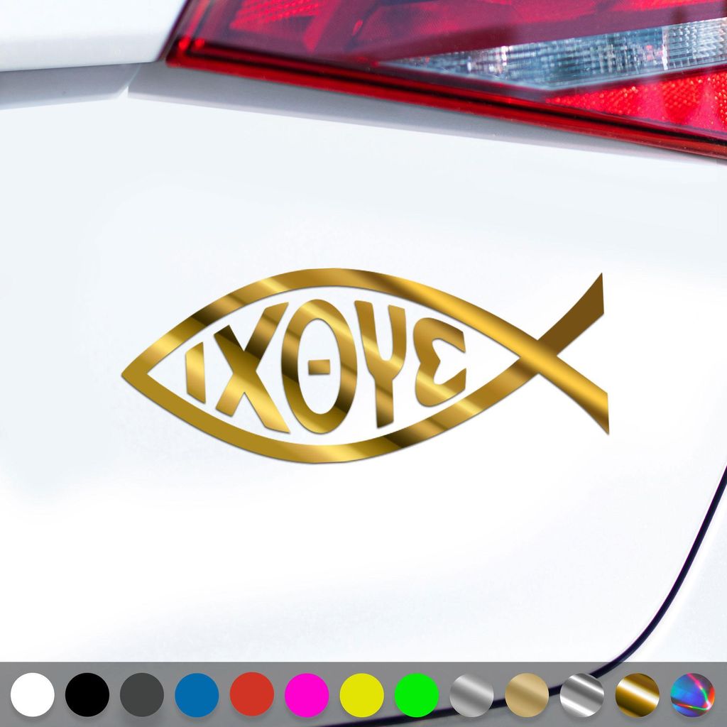 PantherPixel Jesus Fisch Aufkleber Ichthys Christus Christentum Sticker Auto Geschenkidee Farbe Chrom-Gold