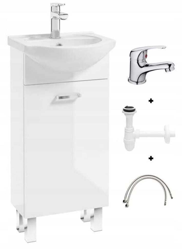 Weißer Badezimmerschrank mit Waschbecken 40x84 cm stehend Produktbild 