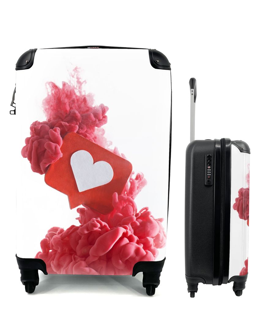 MuchoWow Koffer Handgepäck Trolley Rollkoffer Kleine Reisekoffer mit 4 Rollen - Herz - Rauch - Rot - Cabin Size < 55x40x23 cm & 55x40x20 cm - Fo...