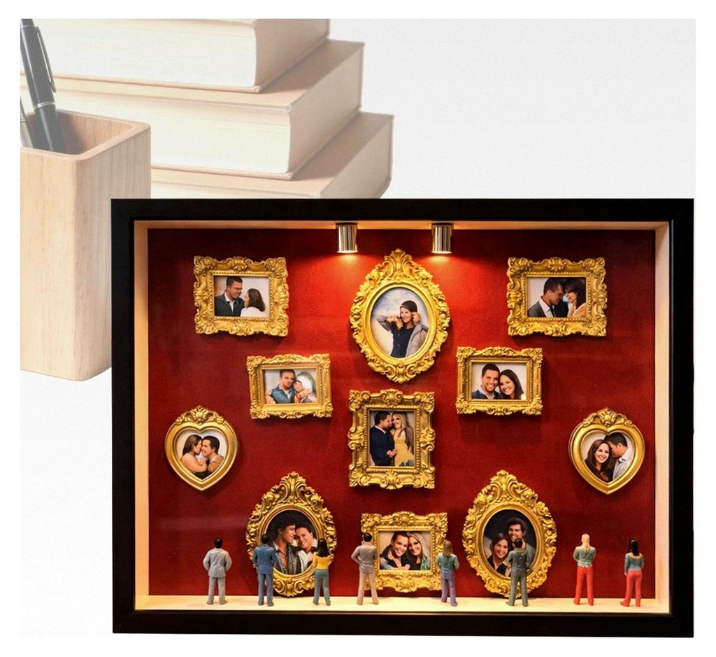 Mini-Museum-Silhouette-Box – Handgefertigte Schreibtischdekoration aus Kunstharz | Holz-Memory-Rahmen mit Lichtern | Für Sammler, Zuhause, Büro...