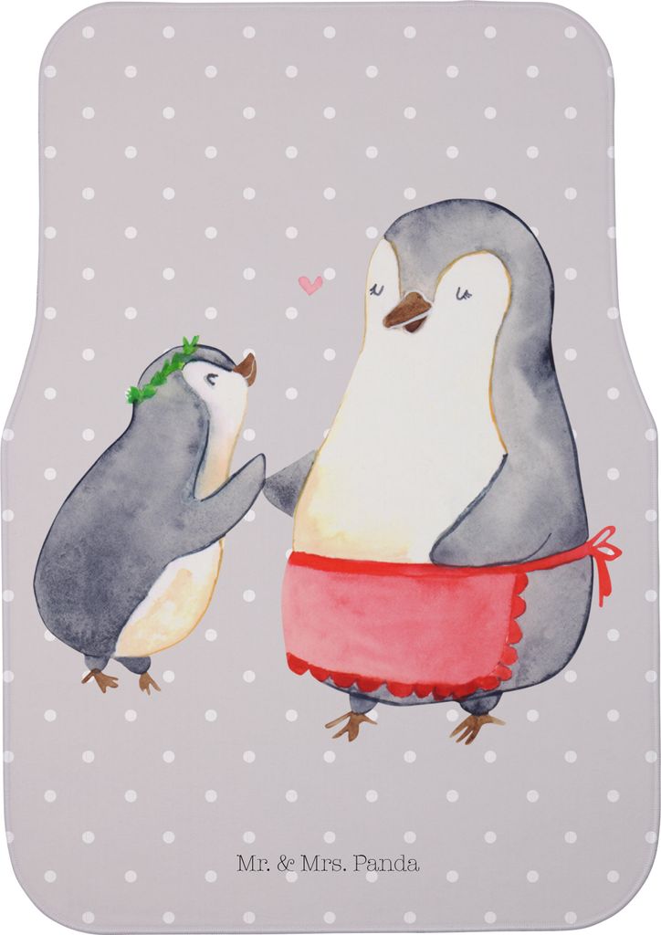 Mr. & Mrs. Panda Auto-Fußmatte Pinguin mit Kind - Grau Pastell - Geschenk, Fußmatte Fürs Auto, Mama, Muttertag, Vorbild, Mutter, Automatte, Fuß...