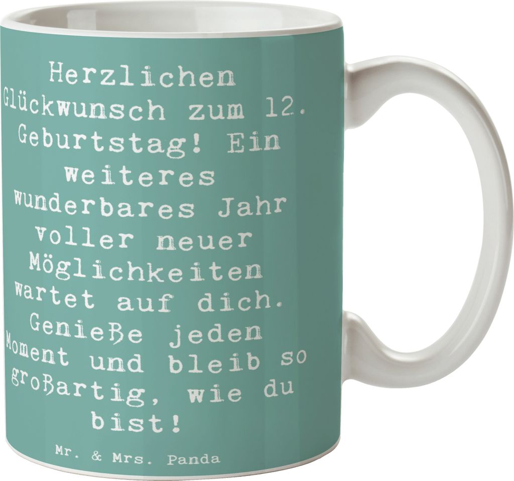 Mr. & Mrs. Panda Tasse Spruch 12. Geburtstag Glück - Meeresbrise - Geschenk, feiern, Glückwunsch, Kindergeburtstag, Meilenstein, Jubiläum, Teebe...