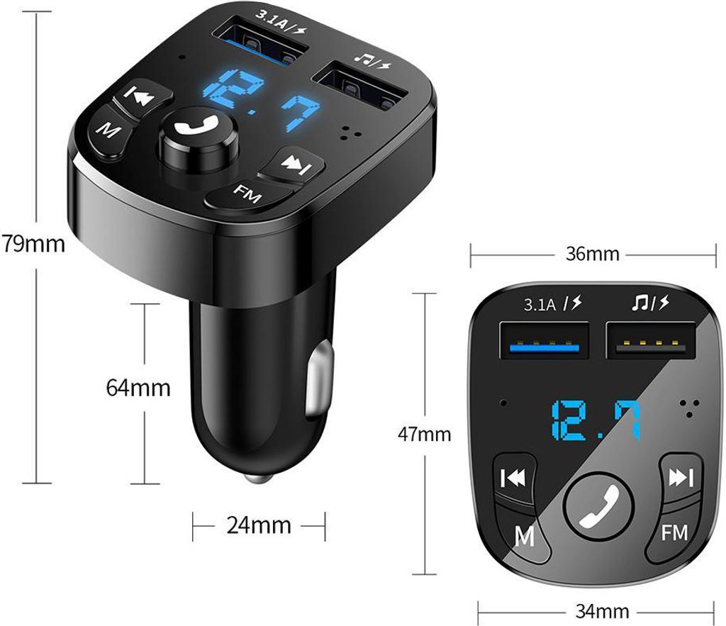 Auto Bluetooth FM Transmitter, Blaue Umgebende Leuchte Produktbild 12
