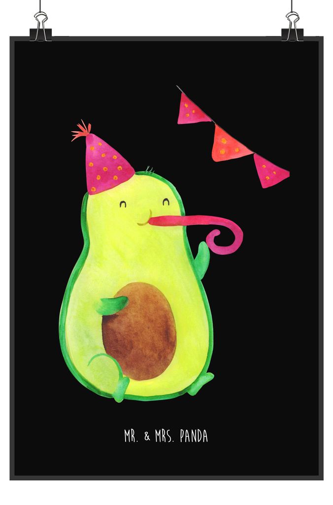 Mr. & Mrs. Panda Bild Avocado Party DIN A2 - Kreidetafel - Geschenk, kunstdruck poster, Avocados, Geburtstag, Happy Birthday, wanddeko, drucke, Dek...