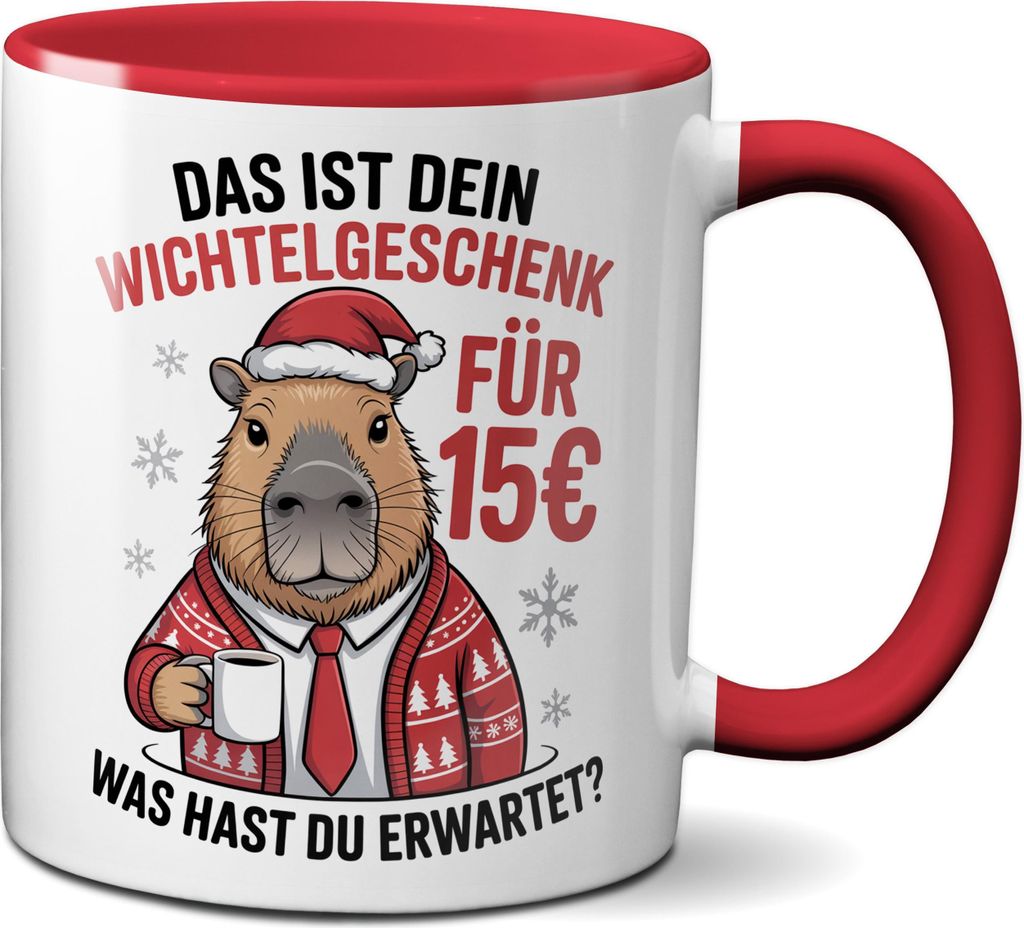TassenKing Capybara Tasse: Das ist Dein Wichtelgeschenk für 15 Euro - Kaffeetasse lustig mit Spruch zum Wichteln Geschenk für Kollegen (rot)