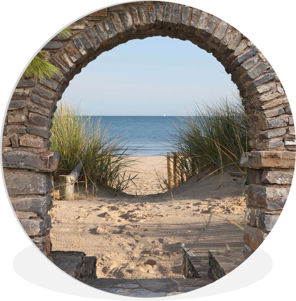 MuchoWow Rundes Wandbild - Runde Bilder Aussicht - Strand - Düne - Pflanzen Ø 30 cm Kreis Wanddekoration Kunststoff - Wandkreis - Wandschmuck -...