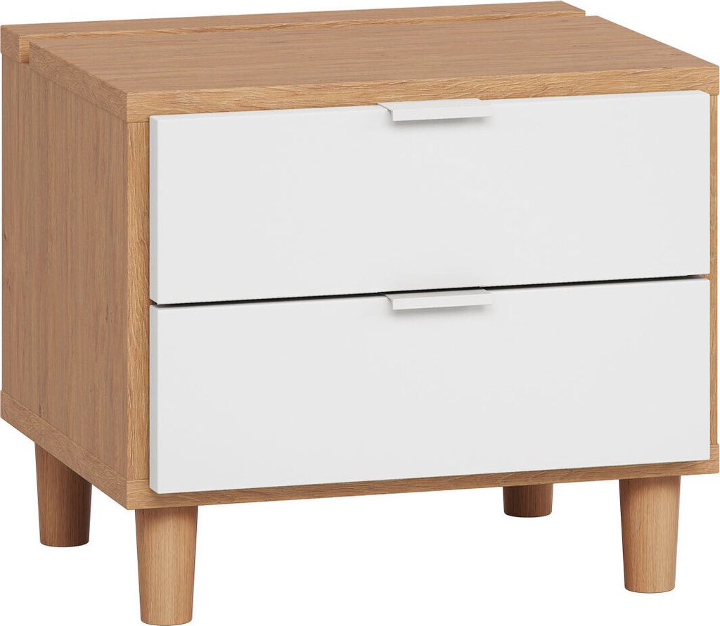 Nachtkommode Arbolita 20, Farbe: Eiche / Weiß - Abmessungen: 40 x 45 x 40 cm (H x B x T)