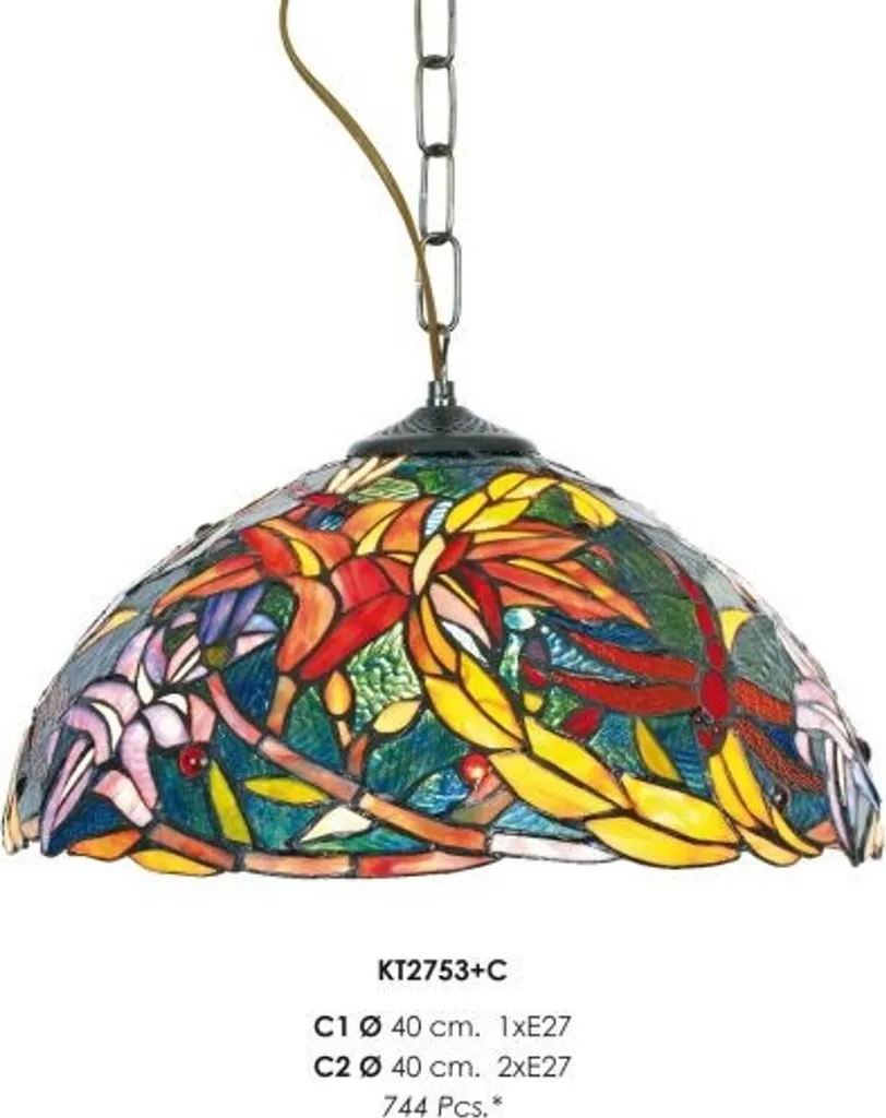 Casa Padrino Lampe Tiffany à Suspendre 40cm Mosaïque Baroque Jaune