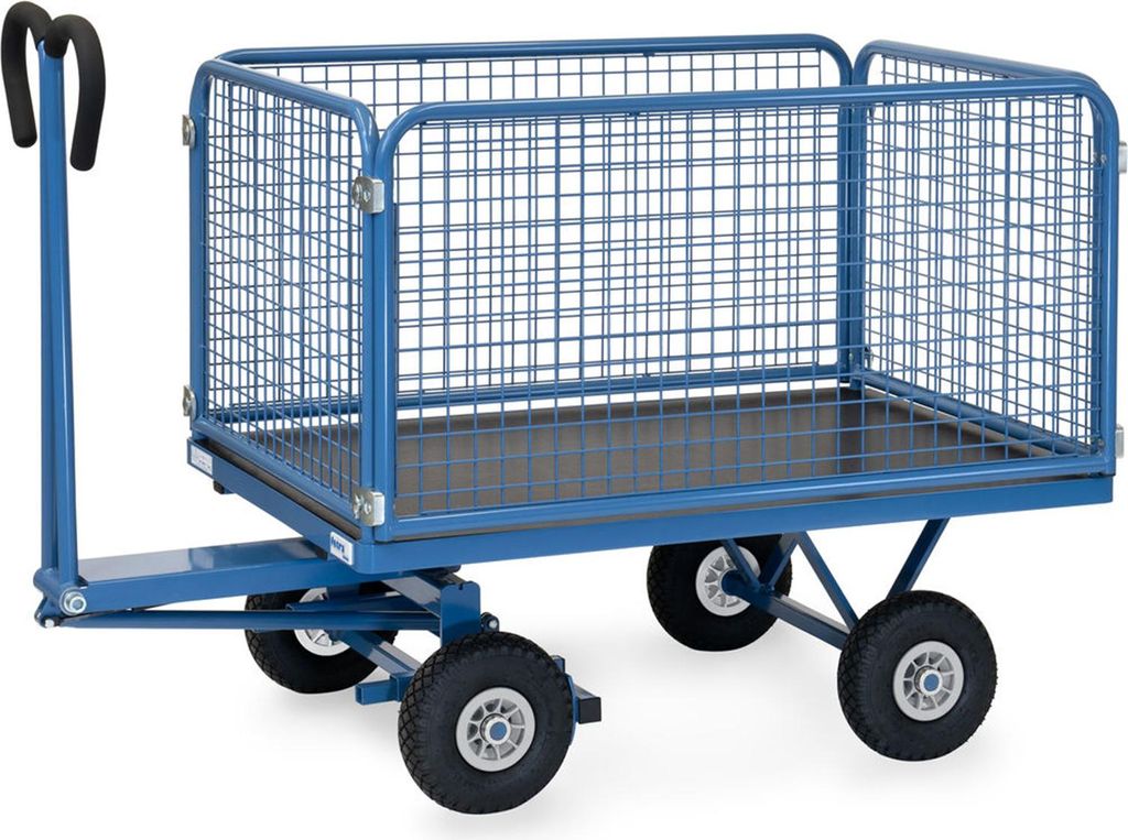 Fetra Handpritschenwagen mit Drahtgitterwänden und Polyurethanbereifung, 1135x795mm Ladefläche 450kg Tragkraft