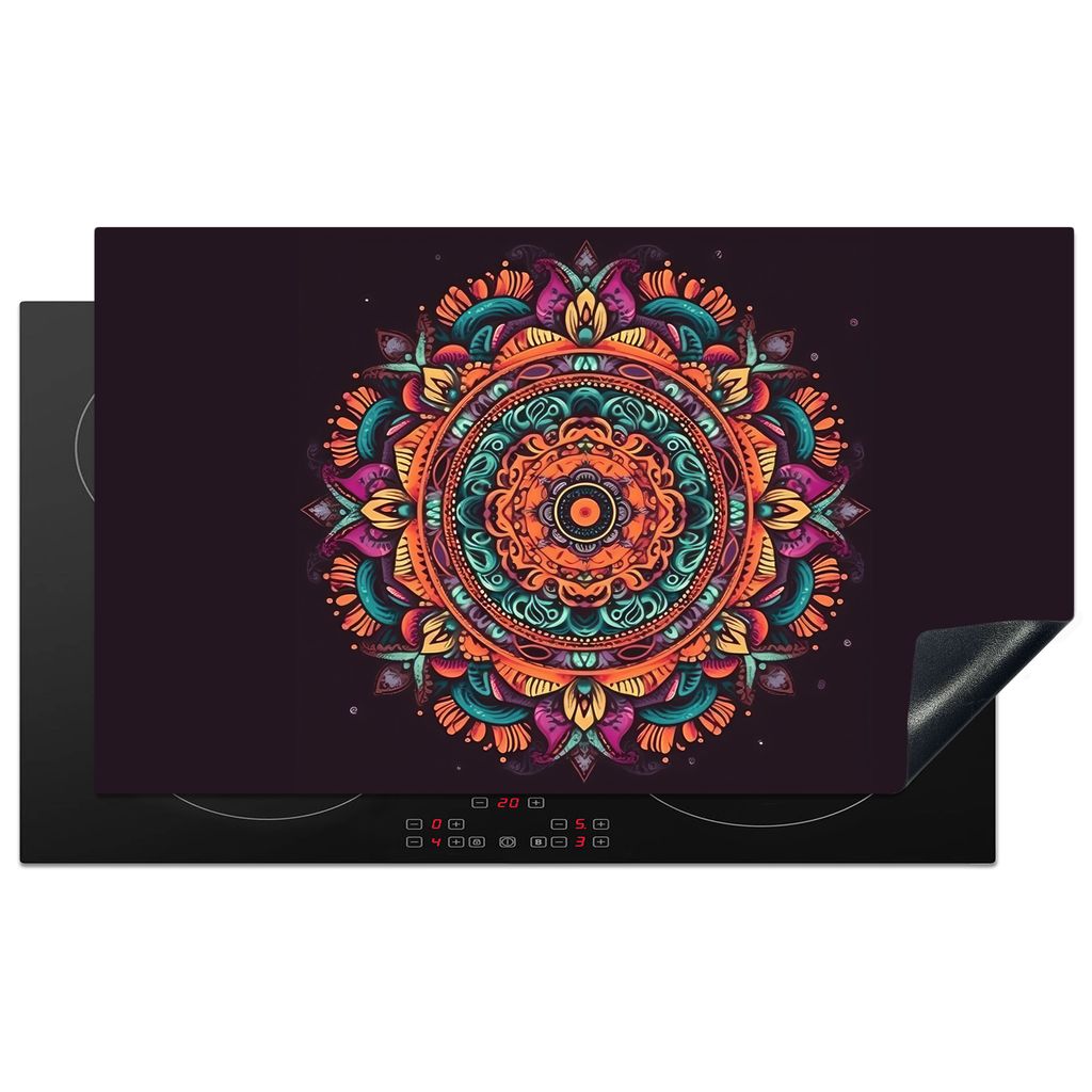 KitchenYeah Herdabdeckplatte Mandala - Blumen - Hippie - Boho - Orange , 91x52cm, Küche Deko, Glaskeramikkochfeld Herdabdeckung, Abdeckplatte f...