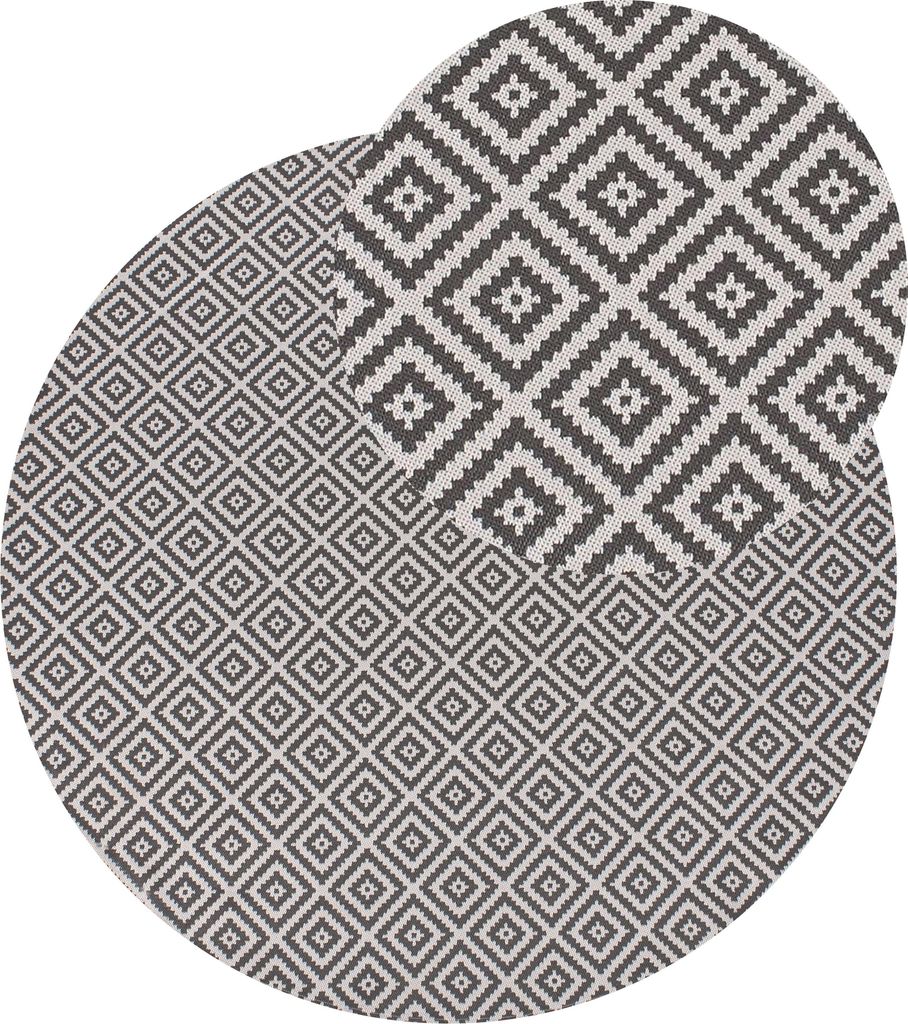 BELIANI Outdoorteppich Grau und Weiß 160 cm Rund Geometrisches Muster Modern Indoor Outdoor Terrasse Balkon Garten