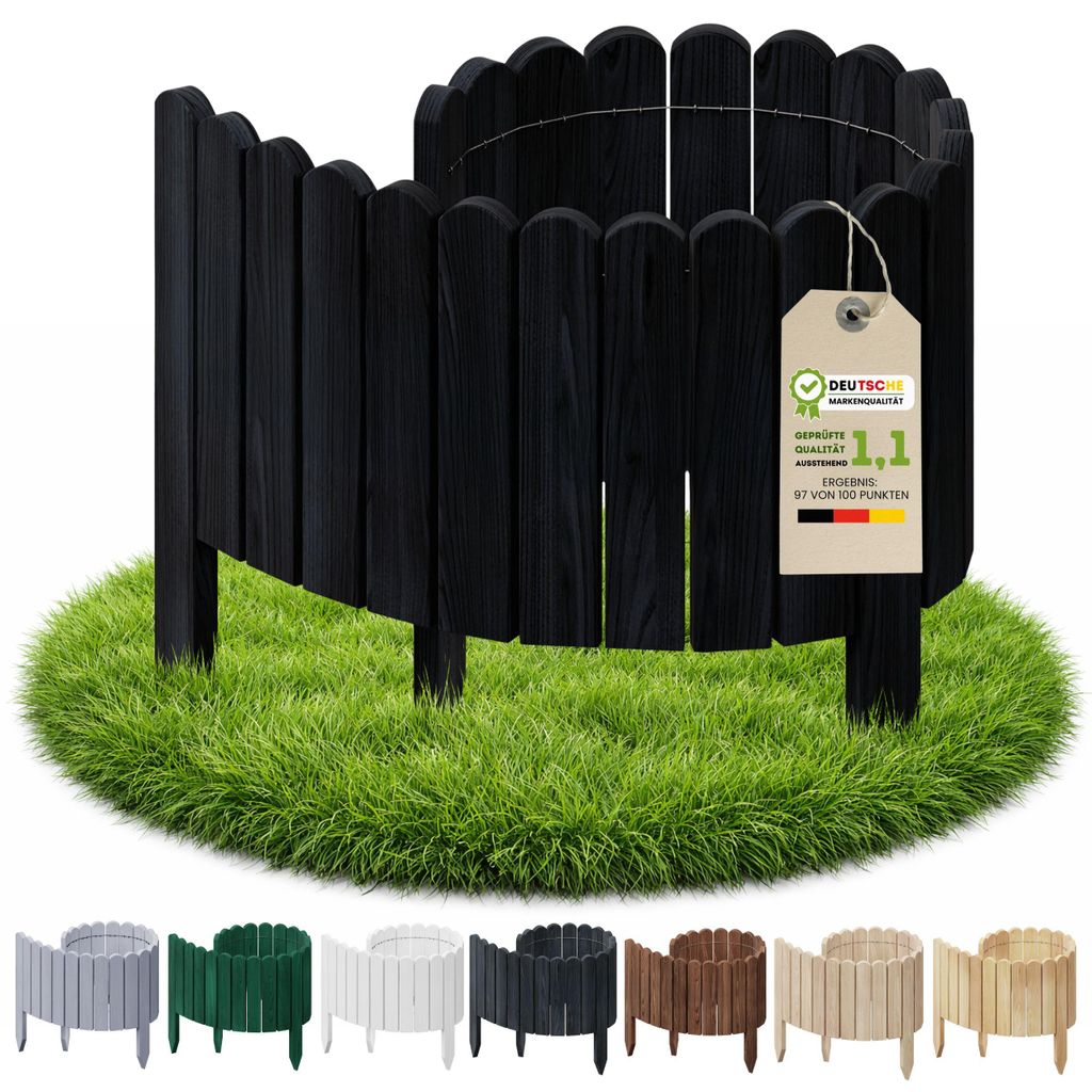 Floranica Beetumrandung Beeteinfassung 20 x 100 cm Schwarz Rasenkante Holz Gartenzaun Holzzaun flexibler Rollborder
