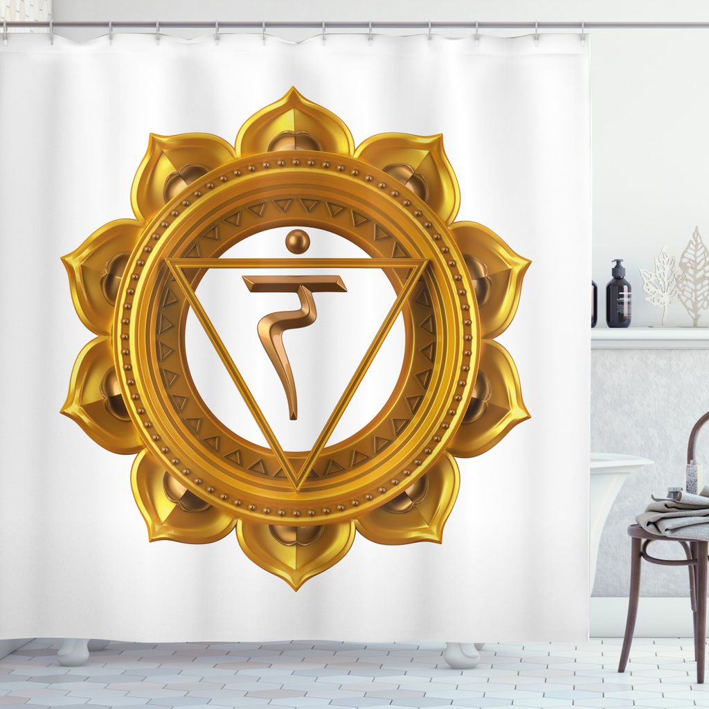 ABAKUHAUS Gelb Duschvorhang, Eastern Chakra, Wasser Blickdicht inkl.12 Ringe Langhaltig Bakterie und Schimmel Resistent, 175 x 240 cm, Erde Gelb