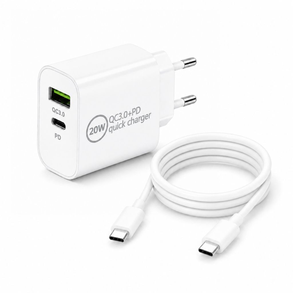 20W USB-C GaN Ladegerät mit 1m USB-C Ladekabel (20W) - Produktbild 