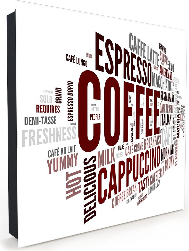 Nachbildung-Schlüsselkasten, Magnetpinnwand und Memoboard mit Glasfront Motiv Kaffee in Worten