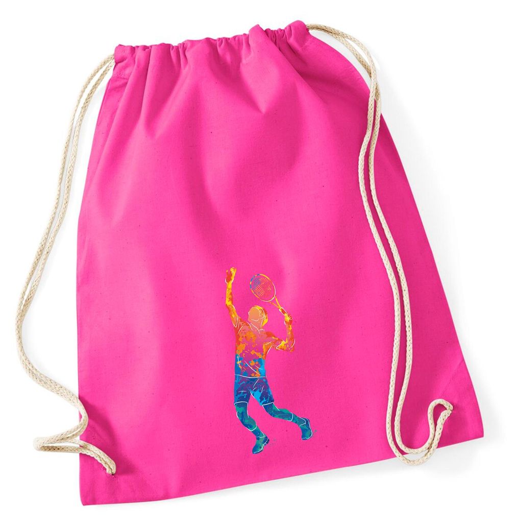 Huuraa Turnbeutel Tennis Spieler bunte Silhouette 12 Liter Fuchsia Baumwolle Rucksack Geschenkidee