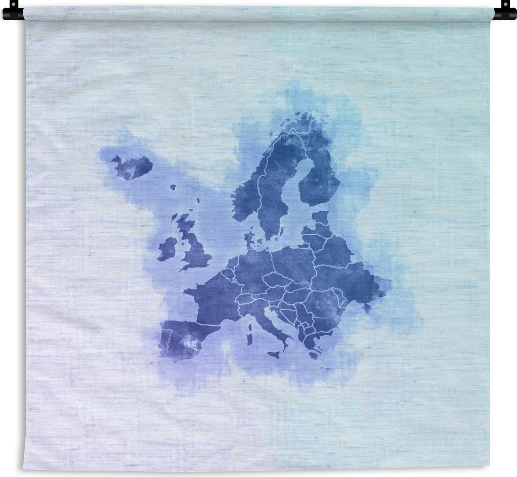 MuchoWow Wandteppich Wandbehang Europa-Karte - Aquarell - Blau 150x150 cm Tapisserie Dekoration Wandtuch - Wohnaccessoires - Modernes