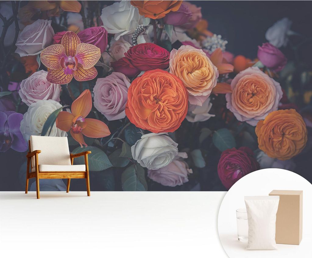 Fototapete - 416x254 cm - Tapete - Wandtapete - Wandbilder - Dekofolie - Tapete Folie - Wand - Dekoration - Wohnzimmer - Bunter Blumenstrauß