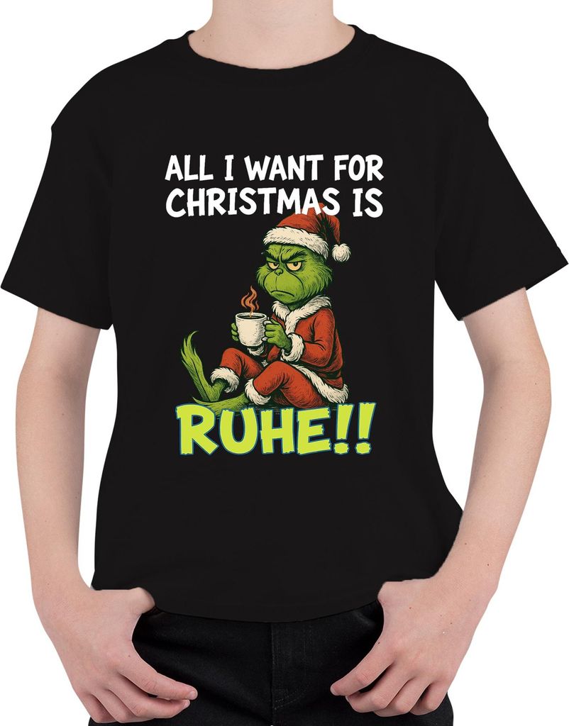 All I want for Christmas is Ruhe weihnachtsgrinch sarkastisch Uni Kinder T-Shirt, Schwarz, 104