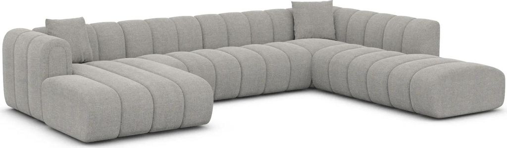 Strukturstoff U-Form XXL Lounge Wohnlandschaft Amoria Hellgrau Links