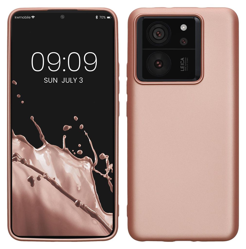 kwmobile Handyhülle für Xiaomi 13T / 13T Pro Hülle - Silikon Case metallisch schimmernd - Schutzhülle Cover - Metallic Rosegold
