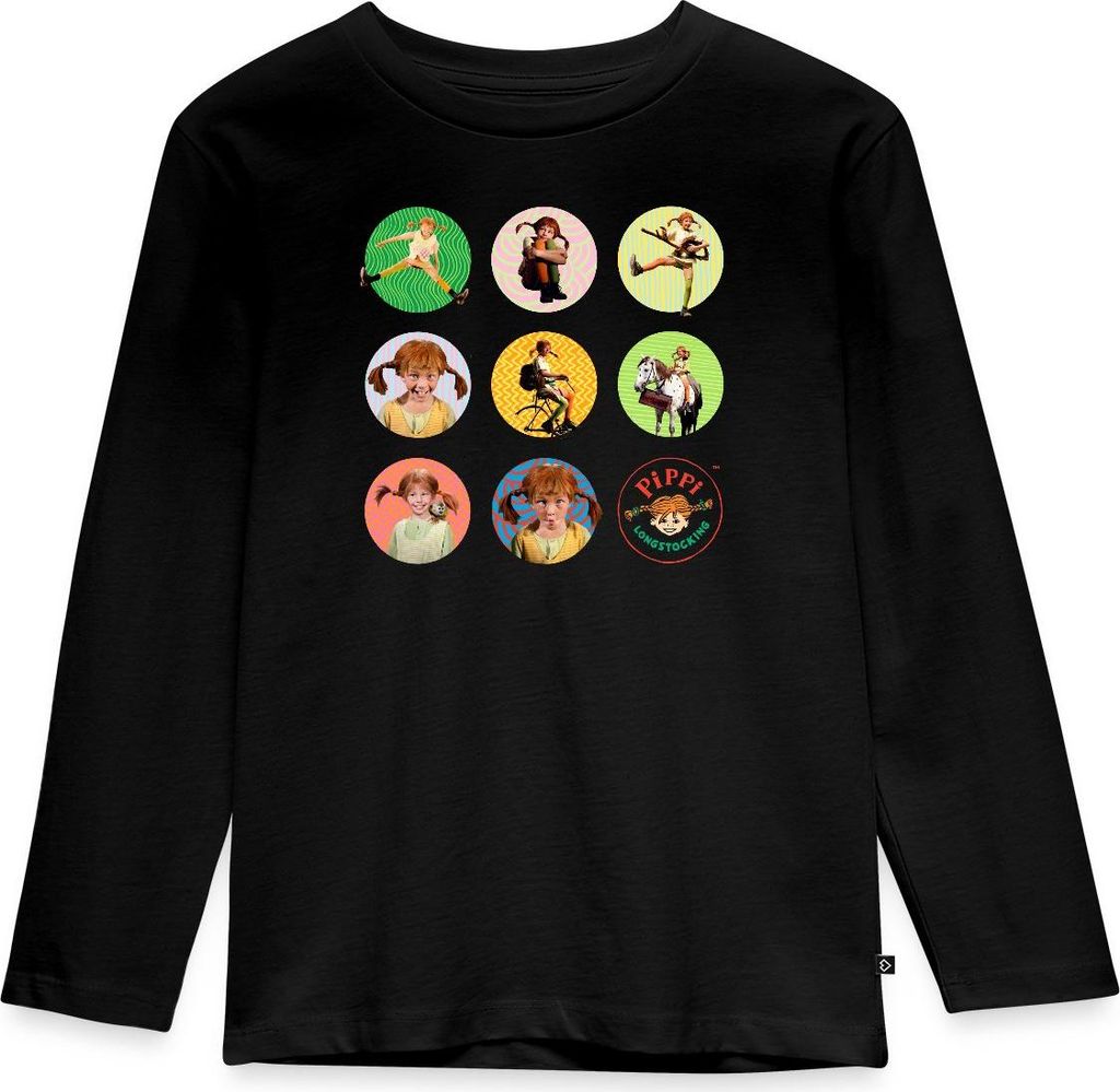 Spreadshirt Pippi Langstrumpf Bilder Von Pippi In Kreisen Kinder Premium Langarmshirt, 134/140 (8 Jahre), Schwarz