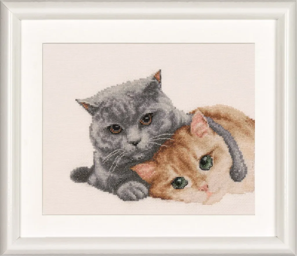 Esclusivo Kit Punto Croce Dutch Stitch Cat Friends Ecru Ricamo d'Autore