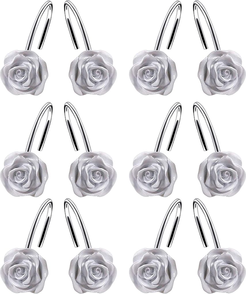 12 Stücke Metall Dekorative Duschvorhanghaken Rose Blume Design Rostfrei Badezimmer Duschvorhangringe Dekorationen