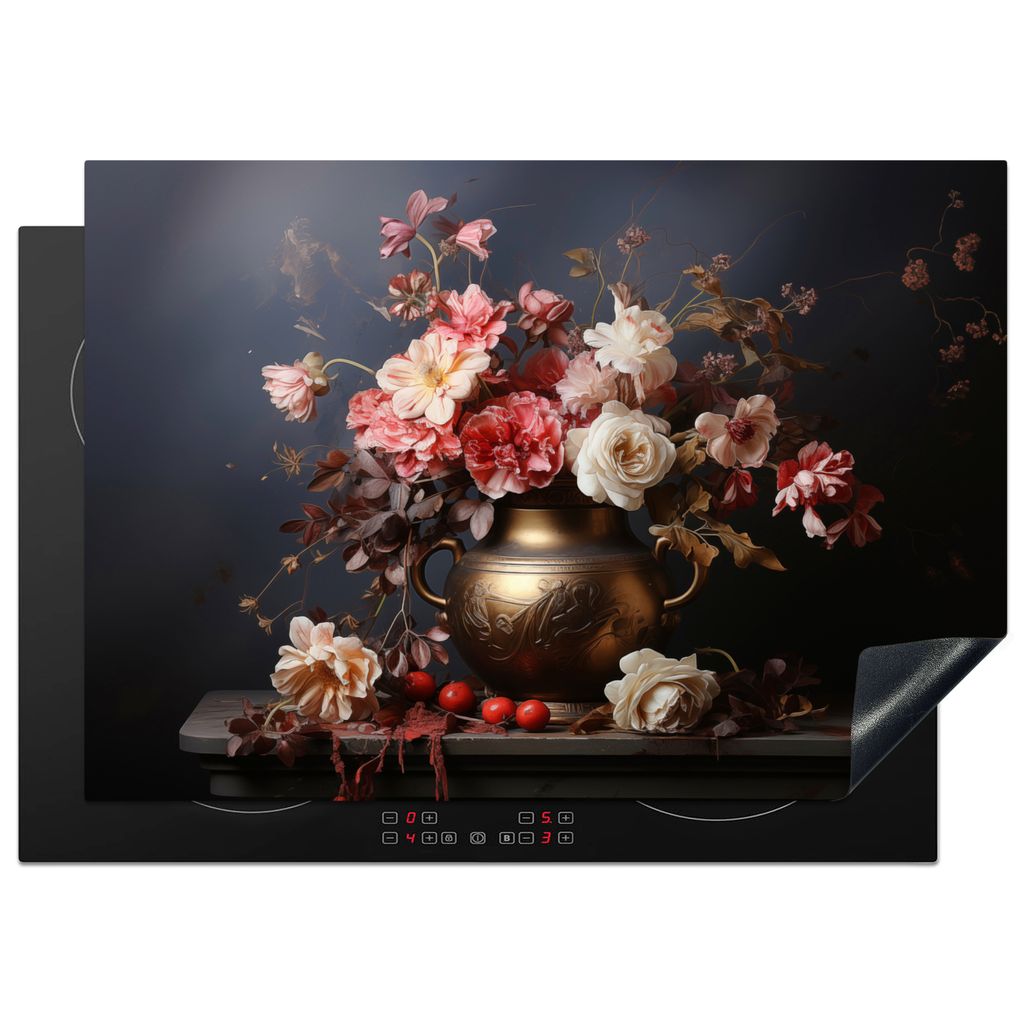 KitchenYeah Herdabdeckplatte Stilleben - Blumen - Rosen - Blumenstrauß - Vase , 75x52cm, Küche Deko, Glaskeramikkochfeld Herdabdeckung, Abdeckp...